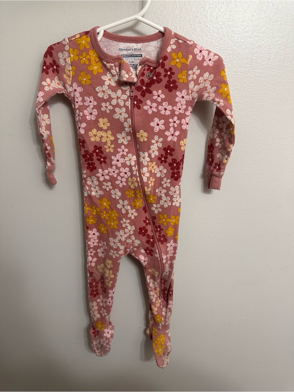 Member's Mark Pink Floral Zip-Up Baby Footie